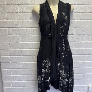 All Saints Black and Gray Asymmetrical Halter Midi Dress with tie